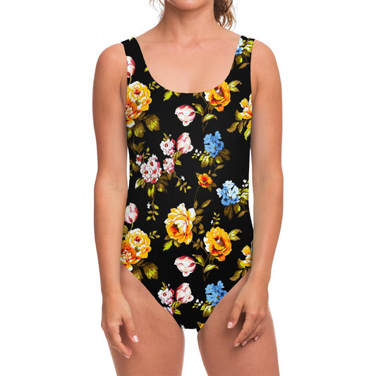 Vintage Floral Flower Pattern Print One Piece Swimsuit