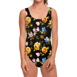 Vintage Floral Flower Pattern Print One Piece Swimsuit