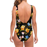 Vintage Floral Flower Pattern Print One Piece Swimsuit