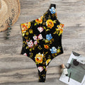 Vintage Floral Flower Pattern Print One Shoulder Bodysuit