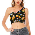 Vintage Floral Flower Pattern Print One Shoulder Crop Top