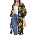 Vintage Floral Flower Pattern Print Open Front Beach Cover Up
