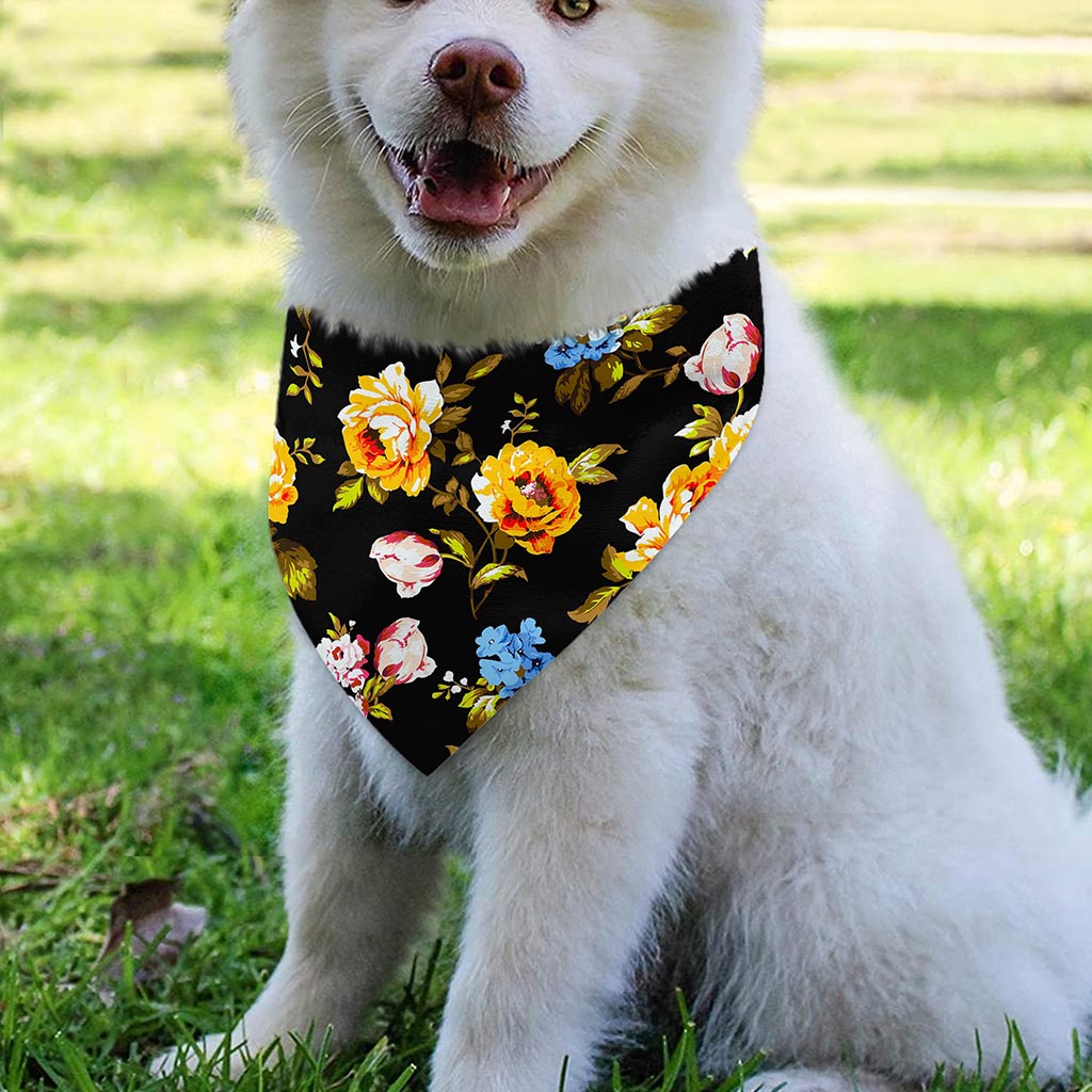 Vintage Floral Flower Pattern Print Over The Collar Dog Bandana