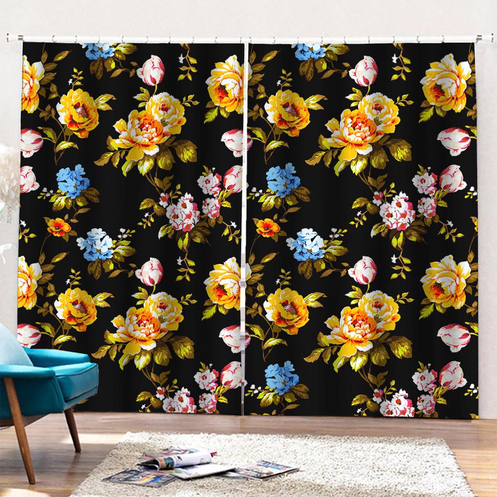 Vintage Floral Flower Pattern Print Pencil Pleat Curtains