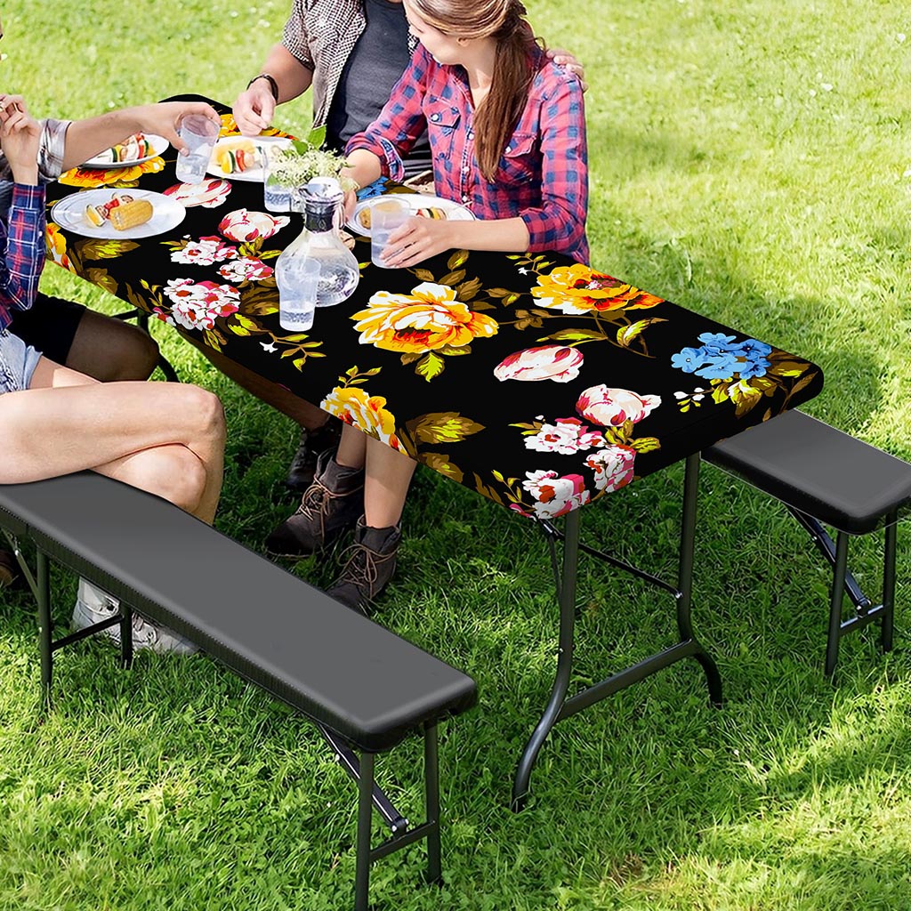 Vintage Floral Flower Pattern Print Picnic Table Cover
