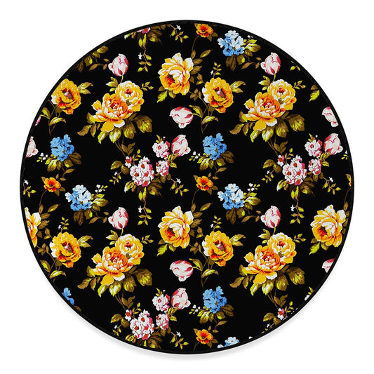 Vintage Floral Flower Pattern Print Round Floor Mat