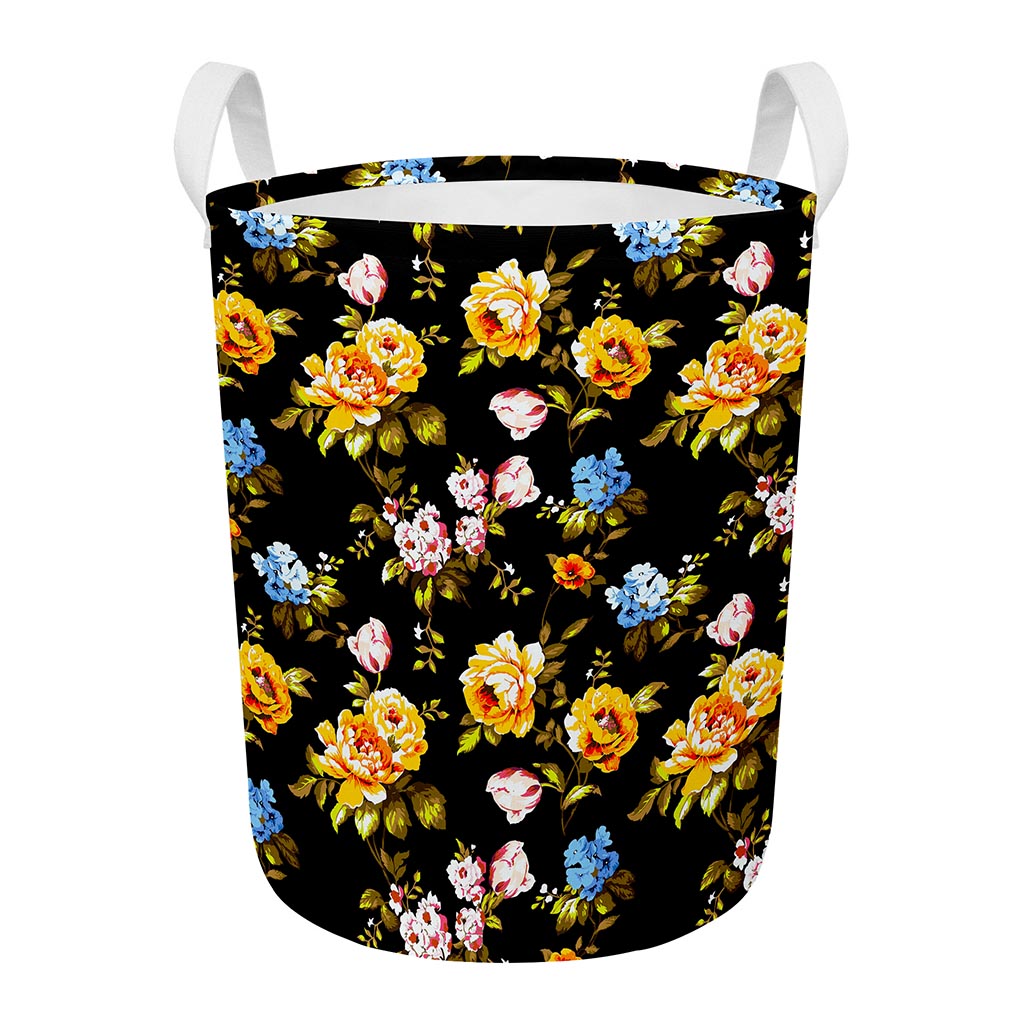 Vintage Floral Flower Pattern Print Round Laundry Basket