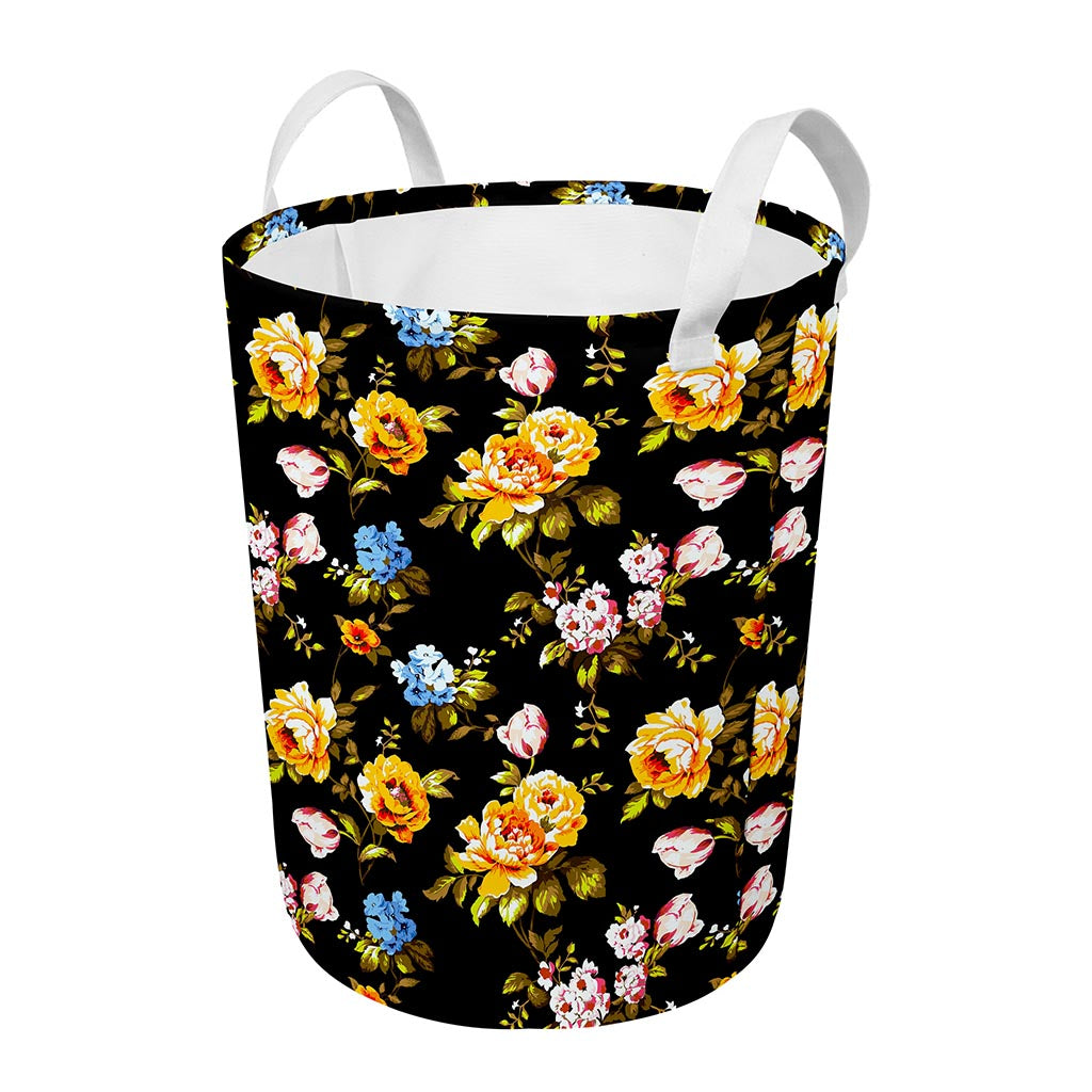 Vintage Floral Flower Pattern Print Round Laundry Basket