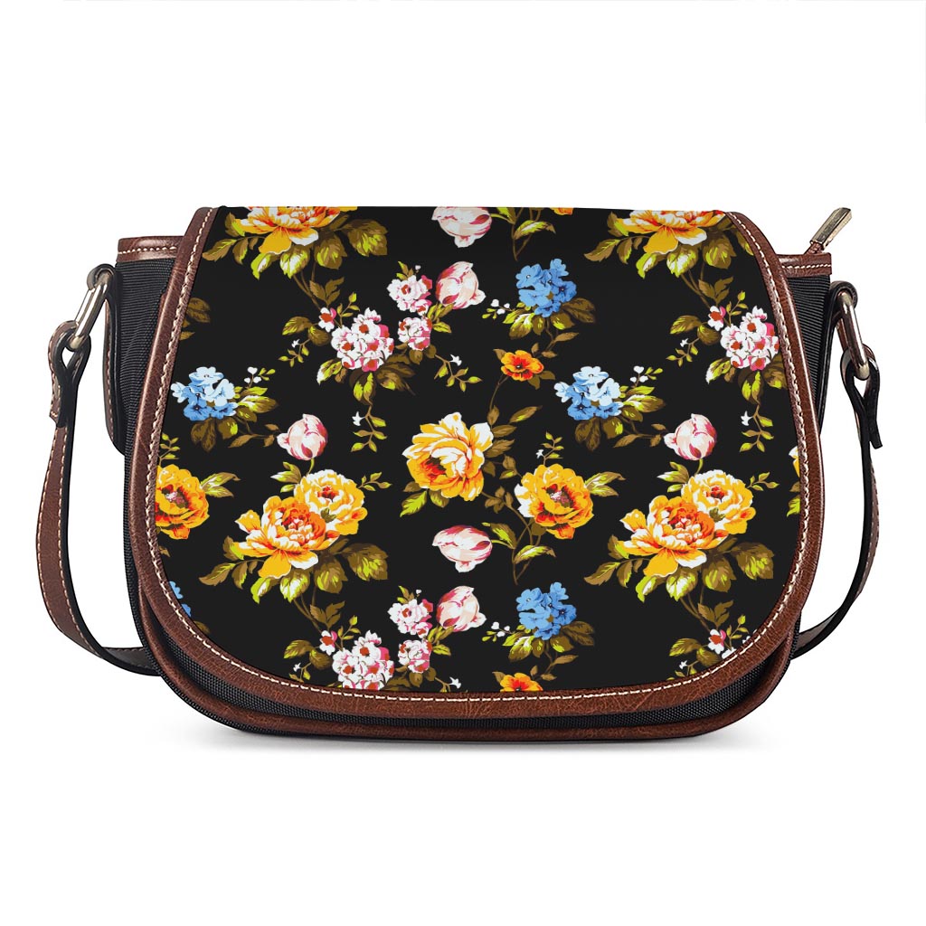 Vintage Floral Flower Pattern Print Saddle Bag