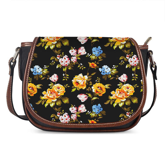 Vintage Floral Flower Pattern Print Saddle Bag