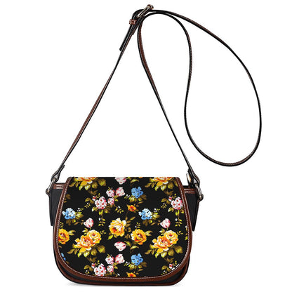 Vintage Floral Flower Pattern Print Saddle Bag