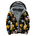 Vintage Floral Flower Pattern Print Sherpa Lined Zip Up Hoodie
