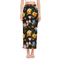 Vintage Floral Flower Pattern Print Side Slit Maxi Skirt
