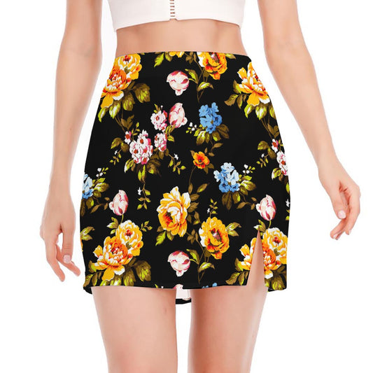 Vintage Floral Flower Pattern Print Side Slit Mini Skirt