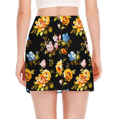 Vintage Floral Flower Pattern Print Side Slit Mini Skirt