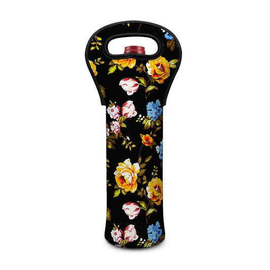 Vintage Floral Flower Pattern Print Single Neoprene Wine Tote