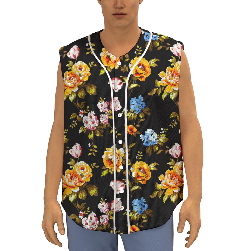 Vintage Floral Flower Pattern Print Sleeveless Baseball Jersey