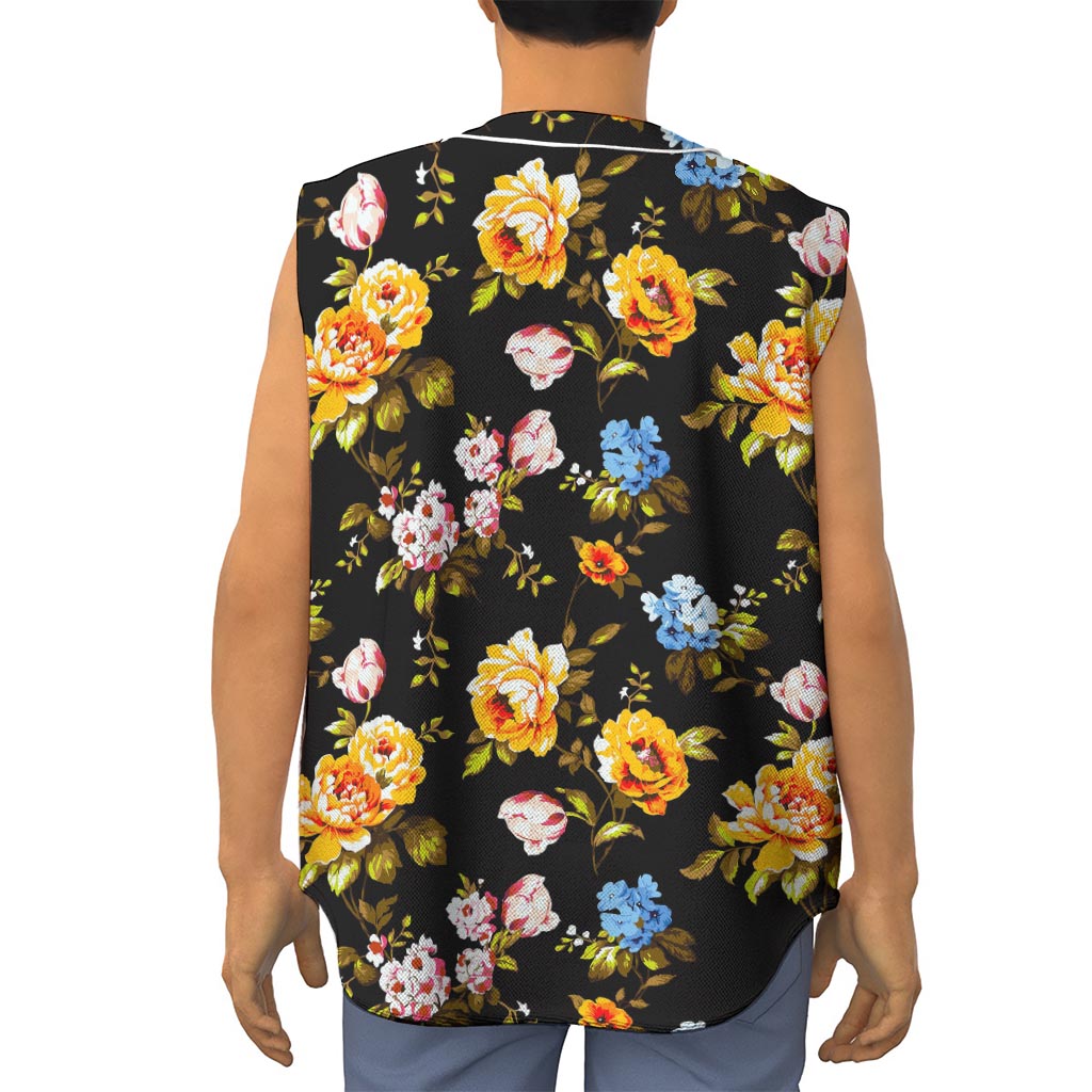 Vintage Floral Flower Pattern Print Sleeveless Baseball Jersey