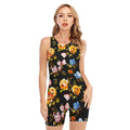Vintage Floral Flower Pattern Print Sleeveless One Piece Swimsuit