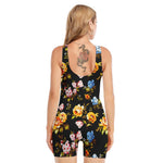 Vintage Floral Flower Pattern Print Sleeveless One Piece Swimsuit