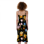 Vintage Floral Flower Pattern Print Slim Fit Midi Cami Dress