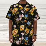 Vintage Floral Flower Pattern Print Textured Short Sleeve Shirt