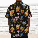 Vintage Floral Flower Pattern Print Textured Short Sleeve Shirt