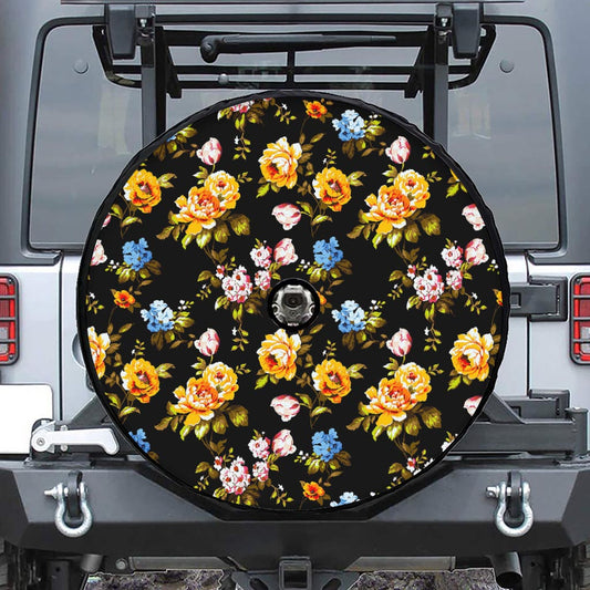 Vintage Floral Flower Pattern Print Tire Cover With Camera Hole