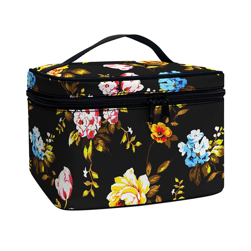 Vintage Floral Flower Pattern Print Travel Makeup Bag