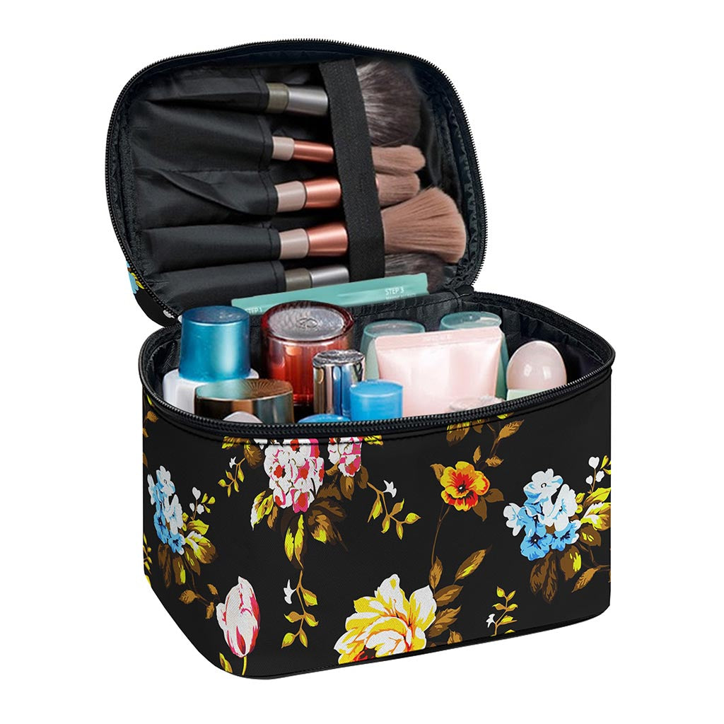 Vintage Floral Flower Pattern Print Travel Makeup Bag