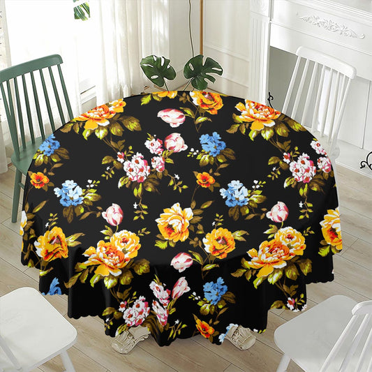 Vintage Floral Flower Pattern Print Waterproof Round Tablecloth