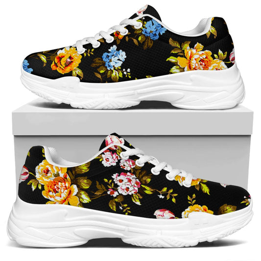 Vintage Floral Flower Pattern Print White Chunky Shoes