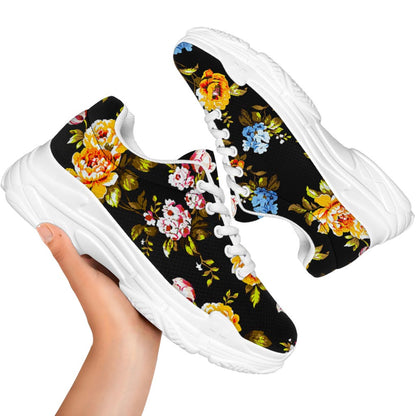 Vintage Floral Flower Pattern Print White Chunky Shoes