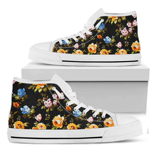 Vintage Floral Flower Pattern Print White High Top Sneakers