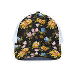 Vintage Floral Flower Pattern Print White Mesh Trucker Cap