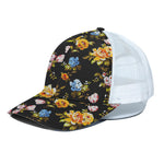 Vintage Floral Flower Pattern Print White Mesh Trucker Cap