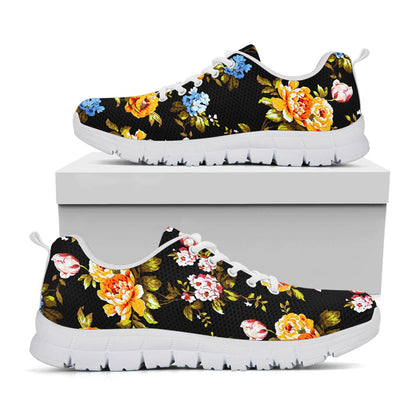 Vintage Floral Flower Pattern Print White Running Shoes