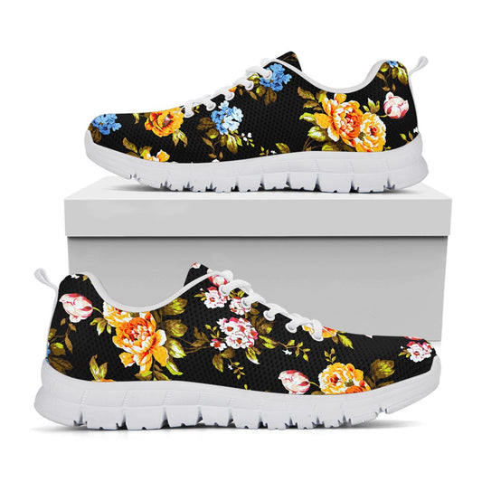 Vintage Floral Flower Pattern Print White Running Shoes