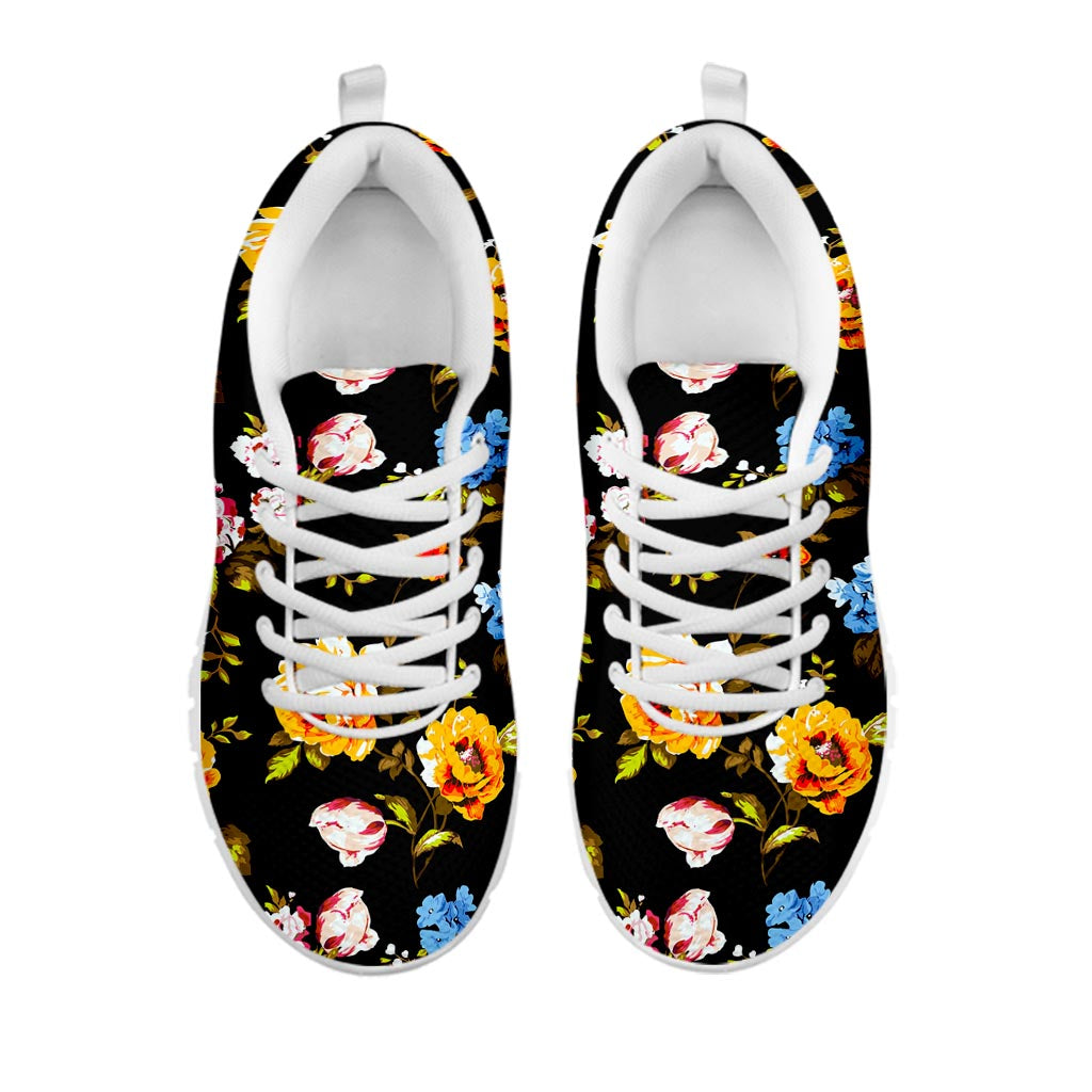 Vintage Floral Flower Pattern Print White Running Shoes