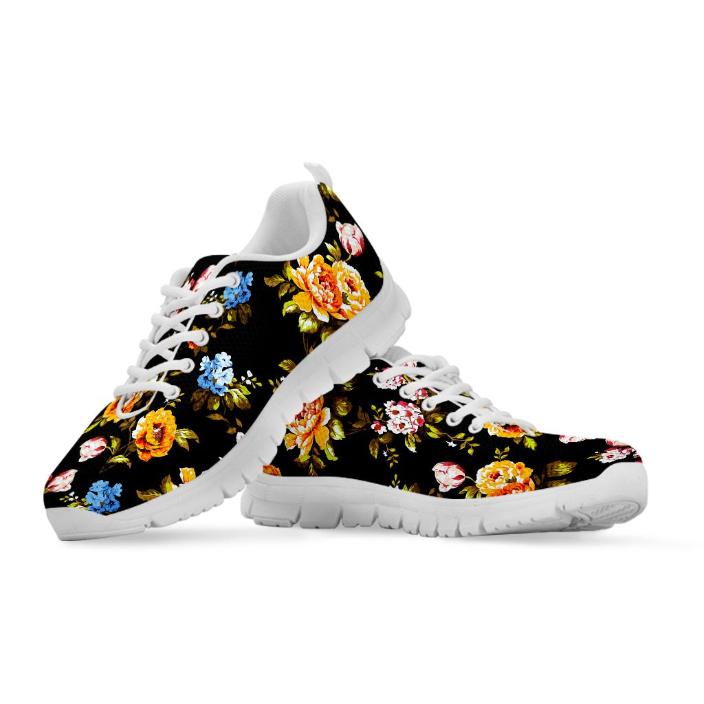 Vintage Floral Flower Pattern Print White Running Shoes