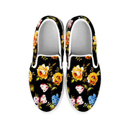 Vintage Floral Flower Pattern Print White Slip On Sneakers