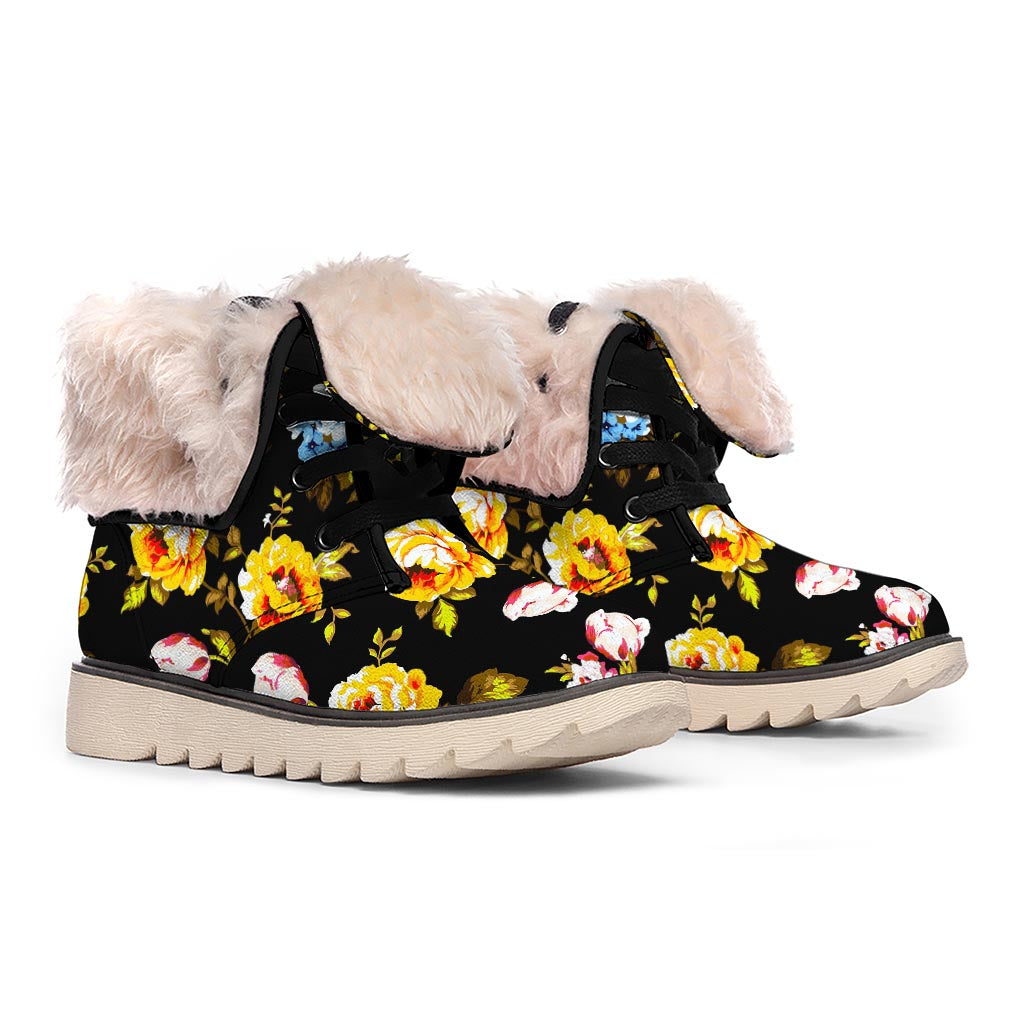 Vintage Floral Flower Pattern Print Winter Boots