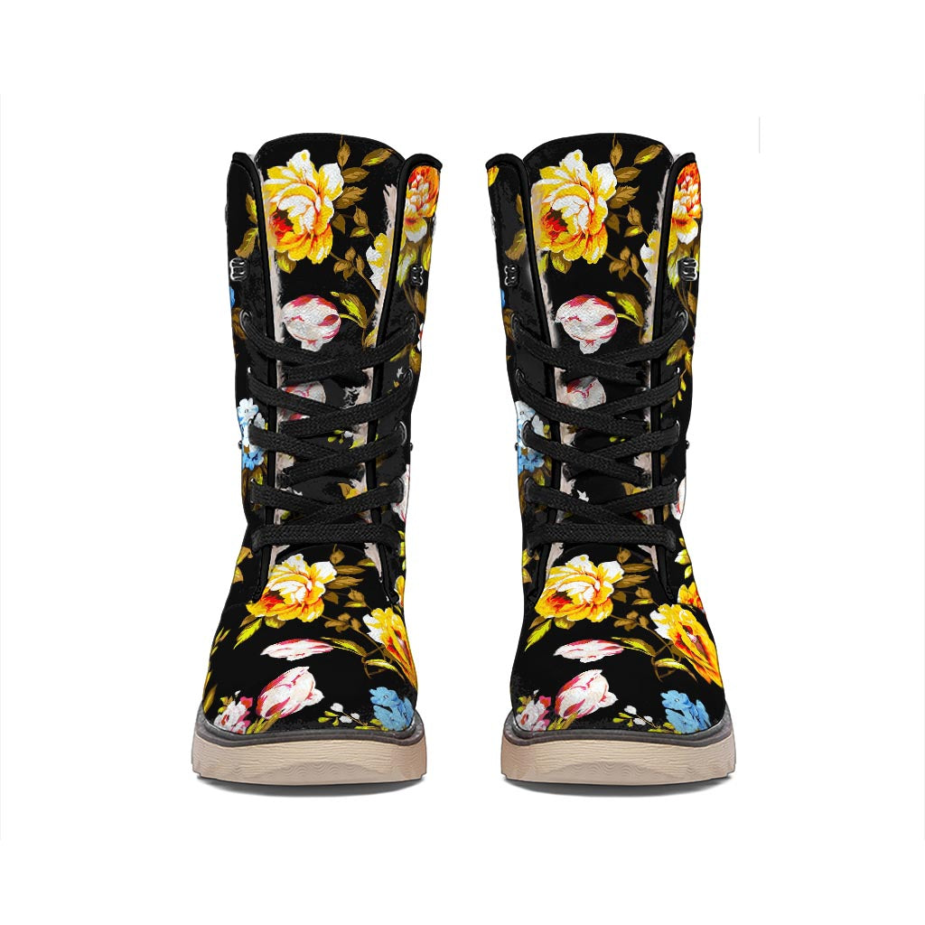 Vintage Floral Flower Pattern Print Winter Boots