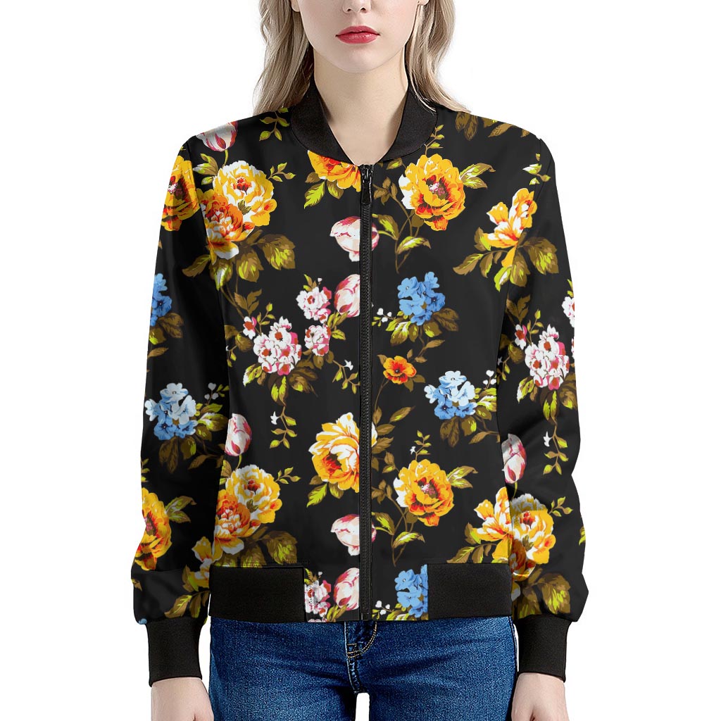 Vintage Floral Flower Pattern Print Women's Bomber Jacket