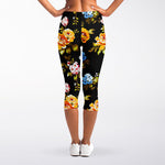 Vintage Floral Flower Pattern Print Women's Capri Leggings