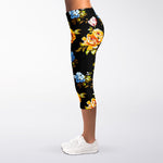 Vintage Floral Flower Pattern Print Women's Capri Leggings