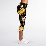 Vintage Floral Flower Pattern Print Women's Capri Leggings
