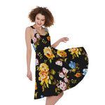 Vintage Floral Flower Pattern Print Women's Sleeveless Dress