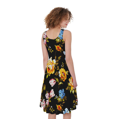 Vintage Floral Flower Pattern Print Women's Sleeveless Dress