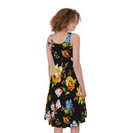 Vintage Floral Flower Pattern Print Women's Sleeveless Dress